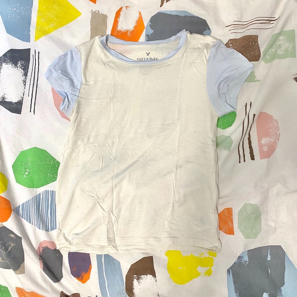 American Eagle Light Blue Baseball Tee (XXS)